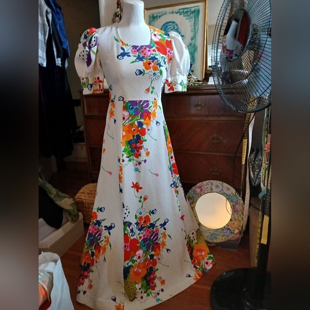Vintage 1960s Handmade Maxi Dress Authentic Vintage Dress Size Below